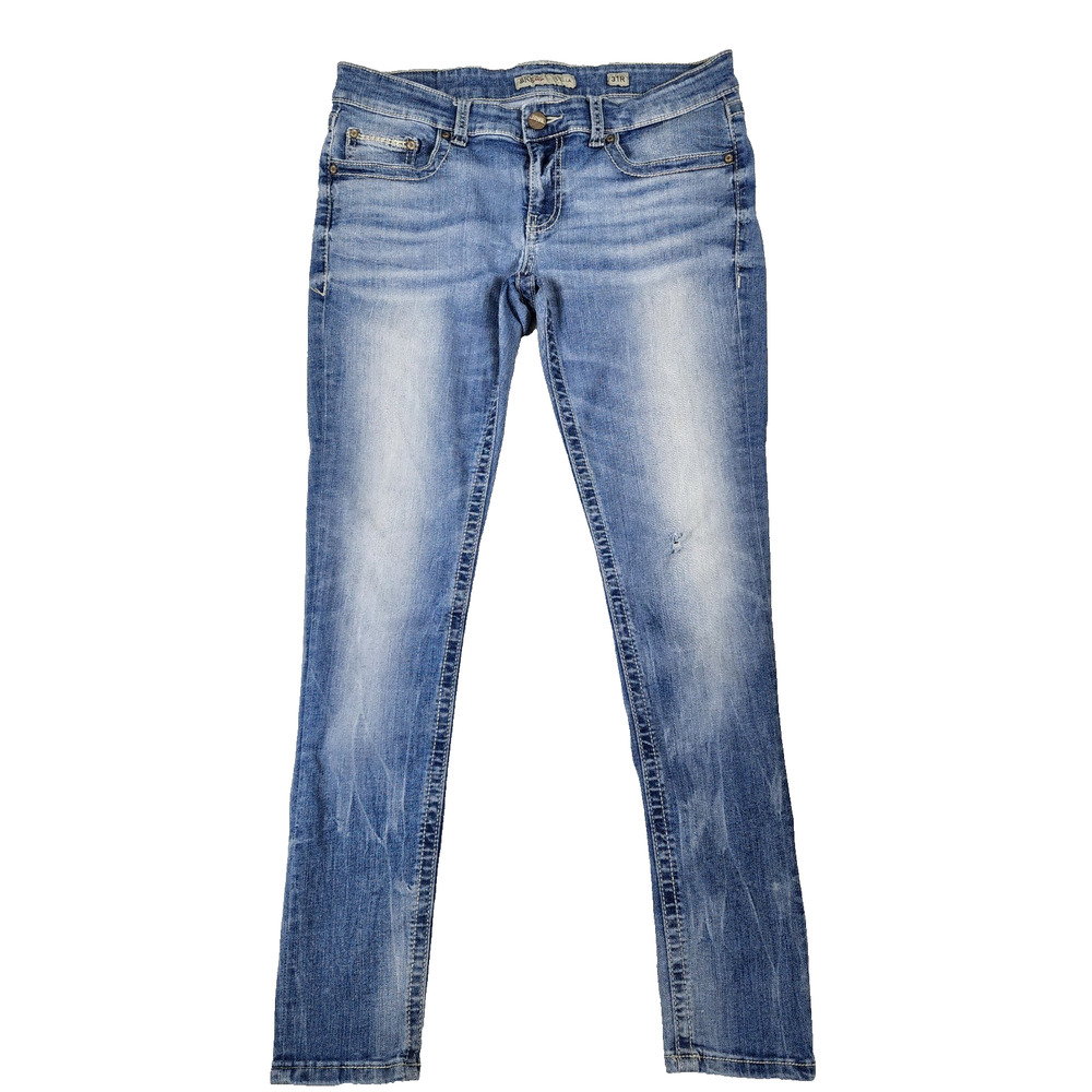 BKE Stella Jeans Womens 31Rx31 Light Wash Bootcut Whiskered Distressed
